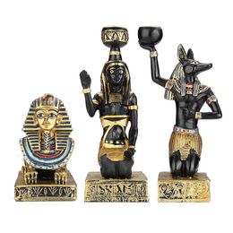 Ancient Egyptian Candle Holders Gold Candlestick Figurine Craft Home Decoration Anubis Sphinx Goddess Table Candle Stand Gift LJ201018