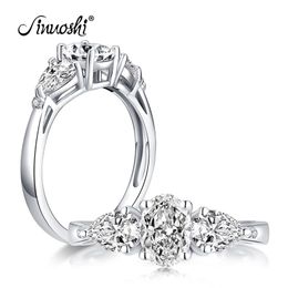 AINUOSHI 925 Sterling Silver 0.75 Carat Oval Cut Engagement Ring 3-Stone Ring Simulated Diamond Wedding Silver Ring Jewellery Y200106