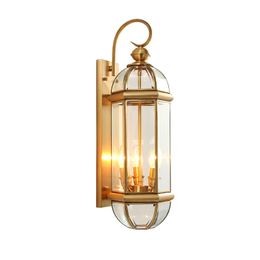 Full Copper Outdoor Wall Lamp European Retro Waterproof Antirust Glass Luminaires Villa Gateway Courtyard Corridor Outdoor Gadrden Lighting