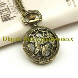 Wholesale Butterfly Vintage Small Model Women's Pocket Watch Necklace Accessories Sweater Chain Ladies Hanging Watches Quartz Ladys AA00149