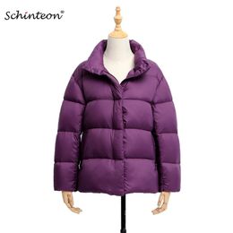 Schinteon Light Down Jacket Stand Collar 90% White Duck Down Coat Casual Loose Winter Outwear High Quality 8 Colors 200923