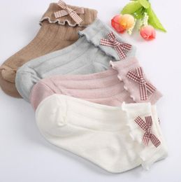 Kids Socks Girls Lace Socks Baby Cotton Bowknot Princess Socks Solid Color Breathable Baby Footwear 4 Colors ZYY446