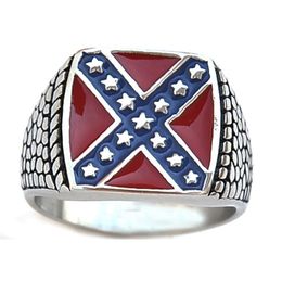 Men's Stainless steel federal American federation Red Blue United States US flag star shape cross X intersect confederate rings Jewellery