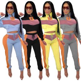 Solid Color Long Sleeve Splicing Multicolor Women 2 Piece Sets Women Slimming Sport Swear 2 Piece Suit