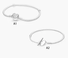 Fine Jewellery Authentic 925 Sterling Silver Bead Fit Pandora Charm Bracelets New Button T-shaped Chain Clasp Snake Bone Safety Chain Pendant DIY beads