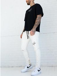 Black Joggers Pencil Men Gym Fitness Jeans Male Multi-pocket Casual Skinny Pants Pocket Zipper Slim FIt Work BYU6