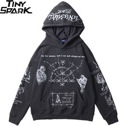 Hip Hop Hoodie Sweatshirt Men Streetwear Skull Graffiti Print Pullover Cotton Autumn Grey Harajuku Punk Clothes 220217