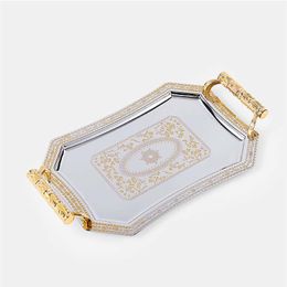 JINSERTA Metal Storage Tray Jewellery Display Plate Retro Dessert Fruit Cake Plate with Handle for Decor el Cafe Serving Tray Y11292j