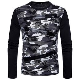 Spring Military Camouflage T-shirt Men New Design Patchwork Decoration Long Sleeve Tshirt Male Army Green Grey