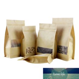 50Pcs Stand Up Matte Plastic with Window Kraft Paper Side Gusset Self Seal Zip Lock Tear Notch Packaging Bag Beans Nuts Pouches