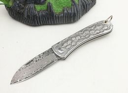 New Damascus EDC Pocket Folding Knife VG10 Damascus Steels Blade Stainless Steel Handle Knives With Nylon Bag