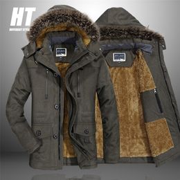 Brand Warm Winter Men Jacket Fur Collar Hooded Thicken Parkas Coat High Quality Military Fleece Casual Windproof Slim Parkas 7XL 201217