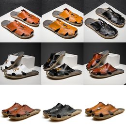 TOP Quality Arizona Slippers Designer brand luxury men Summer Crocodile pattern mens Mules Loafers Genuine Leather Flats sandals beach shoes Large size 38-48