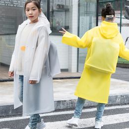 Children's Raincoat Solid Colour Boys School Bag Poncho Long Walking Pupils Thickening Girls Jacket 220217