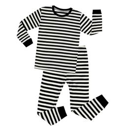 Black White Cotton Full Sleeve Striped Pyjamas Sets Boys Christmas Pyjama Sets Children Sleepwear Baby Nightwear Kids Homewear LJ201216