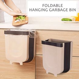 Folding Waste Bin Kitchen Cabinet Door Hanging Trash Bin Kitchen Car Trash Garbage Bin Can Foldable Cleaning Container Y200429