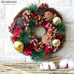 Xmas Rustic Door Wreath Christmas Natural Pinecones Ornament Holiday Natal Wreaths Winter New Year Home Decoration Accessories Y200111
