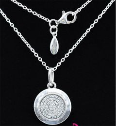 925 Sterling Silver Signature Pendant Necklace for Pandora CZ Diamond Disc Chain Necklace for Women Men