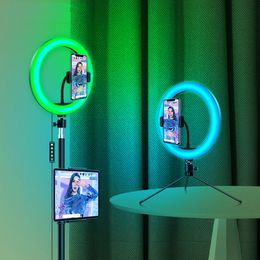 RGB LED Light Ringlight Kit with Color Changing Circle Lamp Tripod Stand Phone Holder for Photography Light Video Selfie