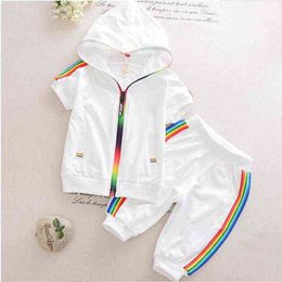 Fashion Kids Boy Girl Clothes Sportswear Summer Baby Colorful Hoodies Shorts 2Pcs/sets Children Outfit Toddler Cotton Tracksutis G220310