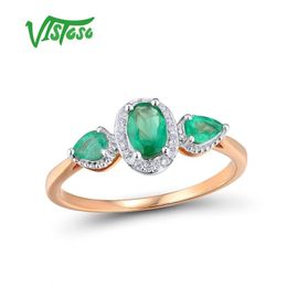 VISTOSO Gold Rings For Women Genuine 14K 585 Rose Gold Ring Magic Emerald Sparkling Diamond Engagement Anniversary Fine Jewelry Y200321