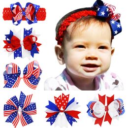 Baby Girls Hairpins Barrettes Clips Grosgrain Ribbon Polka Dot Bows With Clip Hair Accessories US Independence Day Bow Barrette QHC084