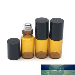 3pcs 3ml Empty Amber Roller Bottle for Essential Oil Roll-on Refillable Perfume Bottle with black lid