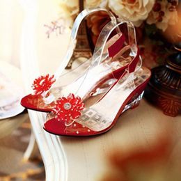 Beach Slipper Clear Flip-flops Women Fashion Transparent 330 Flats Shoes Ladies Sweet Wedges Crystal Peep Toe Sandals #4.291 477