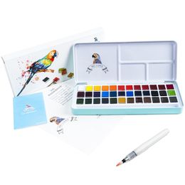 Meiliang 36 Colours Solid Watercolour Paint Set Not-toxic Watercolour Paints Portable Metal Case with Palette and Art Paint Brushes 201226