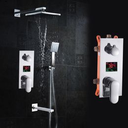 Bakala 욕실 세트 3 기능 LED 디지털 디스플레이 믹서 숨겨진 수도꼭지 10 인치 강우량 샤워 헤드 LJ201211