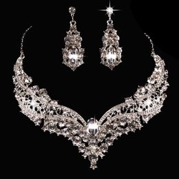 Bridal Jewellery Drop Earrings European and American Popular Big Brand Alloy Full Diamond Sets Necklace For Party Wedding