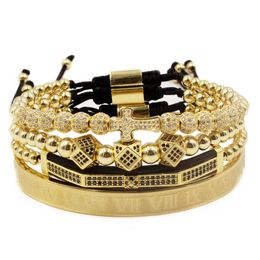 Men 4pcs/set crown charms Macrame beads Bracelets Braiding Man Luxury jewelry for women Bracelet gift Y200730