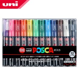 12 Colors Set Mitsubishi Uni Posca PC-1M Paint Marker- Extra Fine Bullet Tip-0.7mm Art Marker Pens Office School Y200709