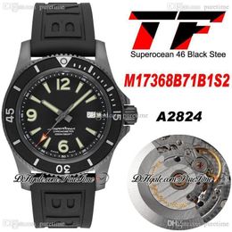 TF Superocean 46 ETA A2824 Automatic Mens Watch M17368B71B1S2 Black Steel Dial Stick Markers Rubber Super Edition Watches Puretime