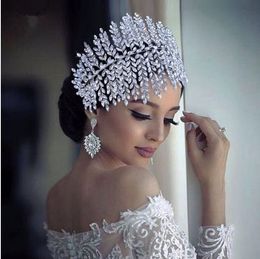 Tiara nupcial de cristal de lujo, joyería para el cabello de boda, accesorios nupciales para el cabello con diamantes de imitación dorados, tocados de boda