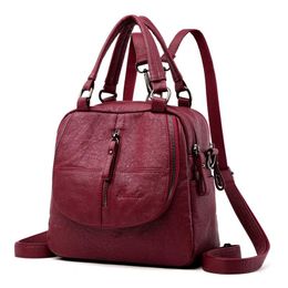 Soft Leather High-End Womens Bags Autumn and Winter New Fashionable Stitching Shoulder Messenger Bag Multi-Functional Backpack Cross-Border