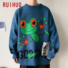 RUIHUO Print Sweater Men Clothing 2020 Fashion Harajuku Sweaters Pullover Mens Sweater For Men Korean Clothes M-5XL