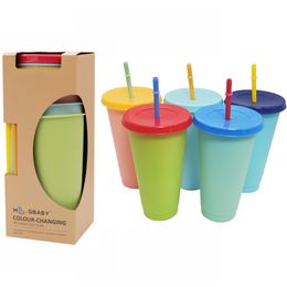 2021 24oz Color Change Tumblers Plastic Drinking Juice Cup With Lip And Straw Magic Coffee Mug