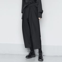 [EAM] High Waist Black Split Joint Pleated Long Wide Leg Trousers New Loose Fit Pants Women Fashion Spring Summer 1U360 201113