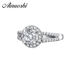 AINOUSHI 925 Solid Sterling Silver Wdding Ring 1 ct Round Cut Bands Women NSCD Propasal Jewellery Bridal Engagement Halo Ring Y200106