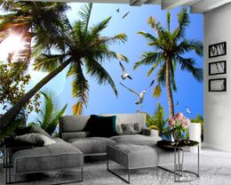 Modern Mural 3d Wallpaper Seagull Coconut Tree 3D Landscape Wallpaper Custom 3D Photo Wallpaper Home Decor