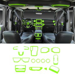 17pcs Car Central Control Interior Decoration Cover Trim Accessories For Jeep Wrangler JL JT 18+ Green