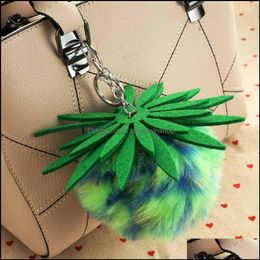 Keychains Fashion Accessories Fluffy Faux Fur Ball Pompom Keychain Women Bag Charms Pine Sier Key Ring Trinket Car Keyring Chains Female Gif