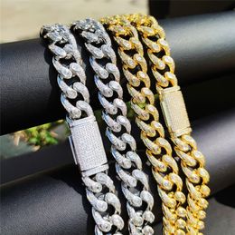 16mm 16-26inch Gold Silver Colors Bling CZ Cuban Chain Necklace Jewelry for Men Punk Hip Hop Jewelry Necklace Chains