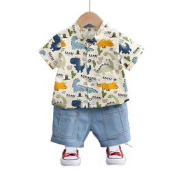 Cartoon Print Kids Clothes Boys Outfit Summer Children Clothing Boys Sets Cotton Short Sleeve Shirt+Shorts Baby Clothes Set G220310