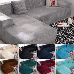 Velvet Embrossing Floral L Shaped Sofa Cover for Living Room Elastic Sofa Slipcover Chaise Longue Corner Sofa Cover Stretch 201119