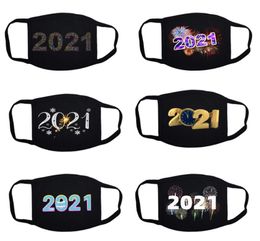 Christmas Printed Face Mask Dustproof Breathable Mask Black 2021 Pattern Designs Mouth Cover Washable Happy New Year Reusable Masks ZY44