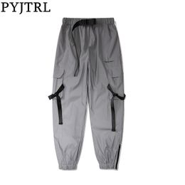 PYJTRL Men Colorful Ribbon Casual Overalls Loose Elastic Bottoms Sweatpants Male Cargo Pants LJ201007