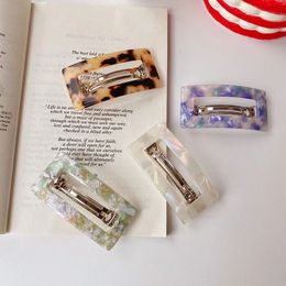 Vintage Acetate Resin Rectangle Hairpins Clips Solid Color Marble Print Ponytail Clip Women Barrettes Hairgrips Hair Accessories