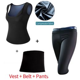 MUKATU(Vest+Belt+Pant) Neoprene Body Shaper Women Waist Trainer Slimming Pants Vest Super Stretch Super Lose Weight Control Pant 201222